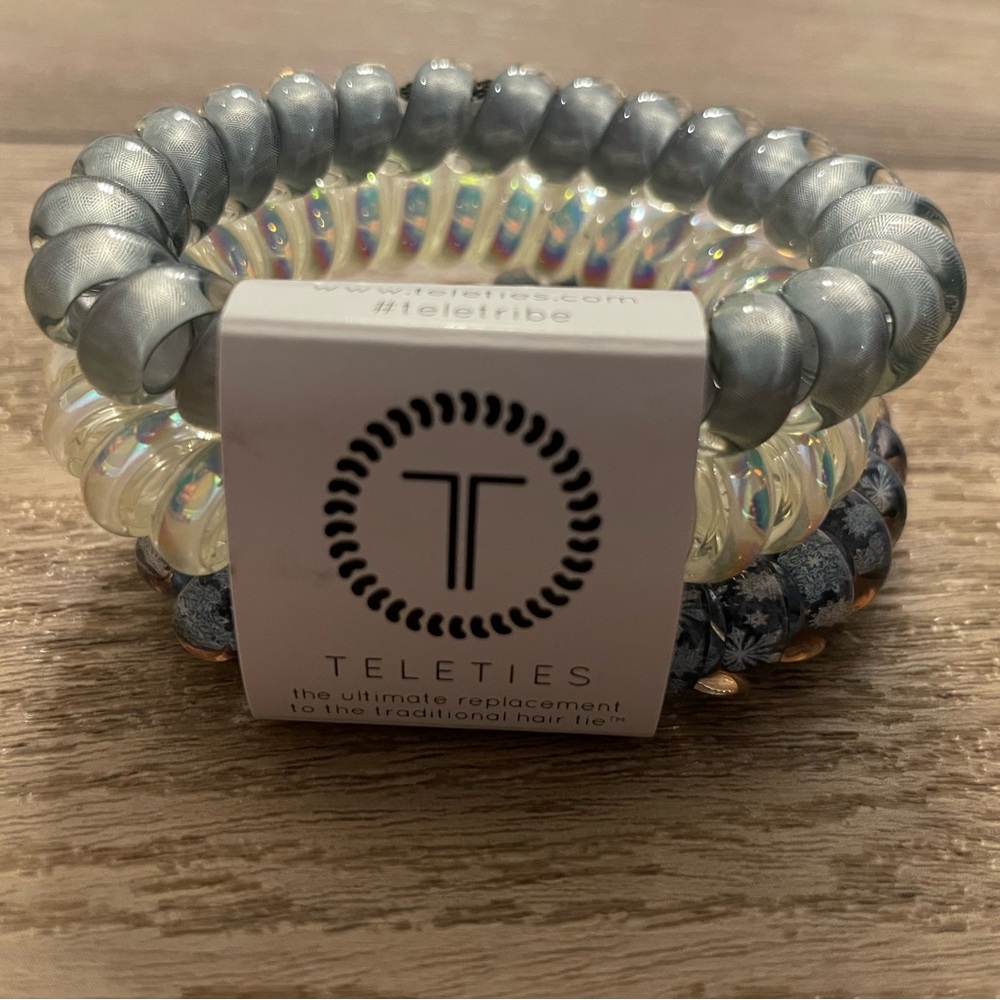 Teleties Women's Hair Coil Set - Silver, Iridescence, Blue 3 Large Winter Frost